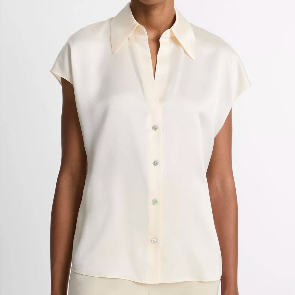 Vince Silk Cap-Sleeve Ruched-Back Blouse - Chiffon
